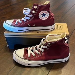 Burgundy converse high top sneakers
